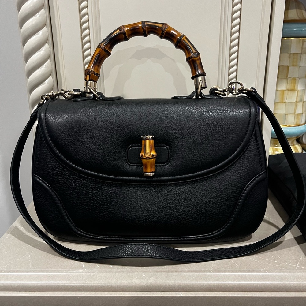 Gucci Black Leather Bag with Bamboo Handle